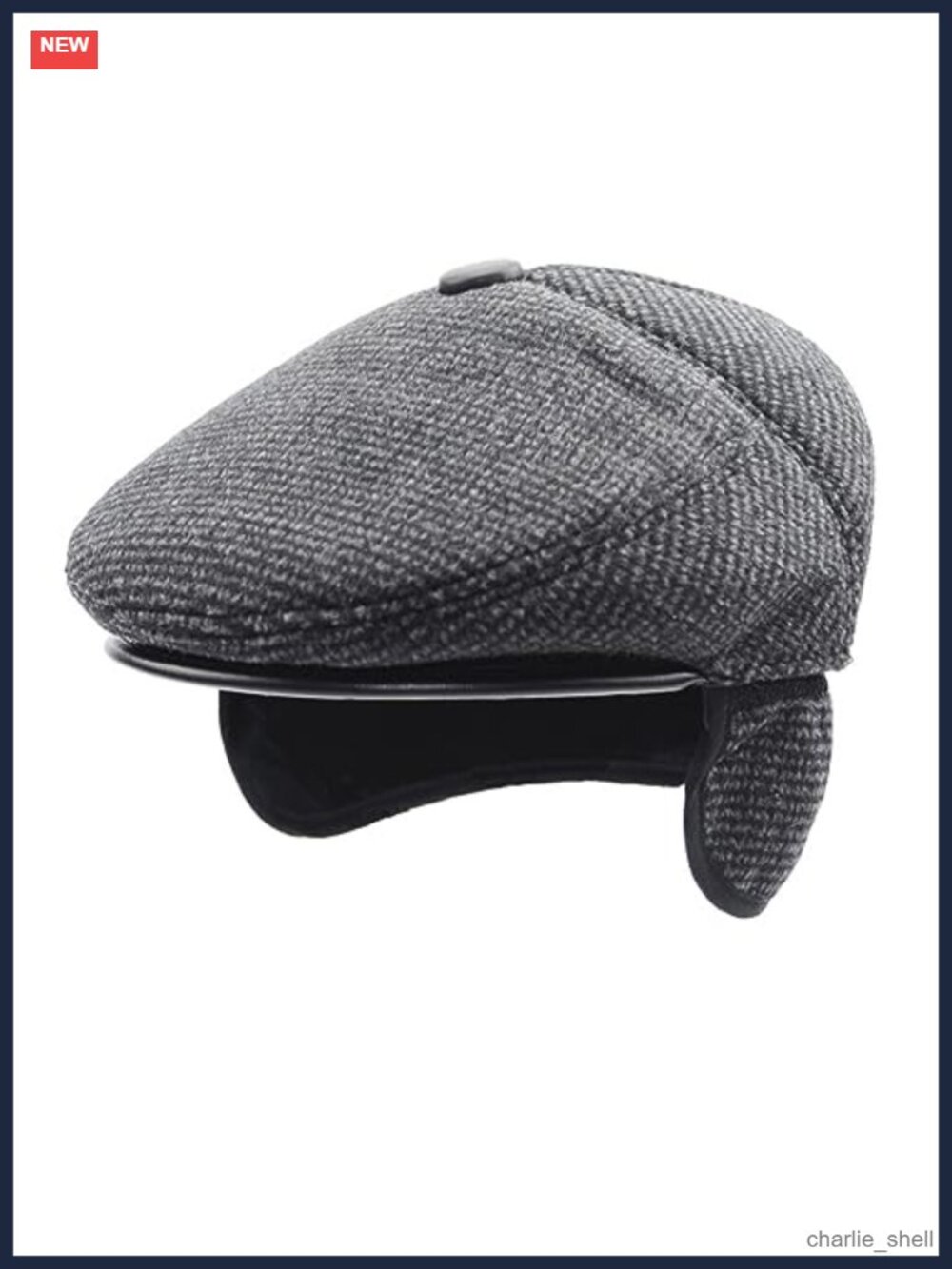 Men's Winter Flat Cap with Ear Flaps Wool Warm Newsboy Hat Tweed Irish Peaked